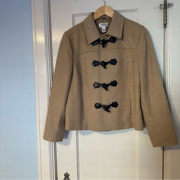 Talbots Jacket Camel Hair Blazer Toggle Closures Pockets Cropped Sz 12 - Picture 2 of 11